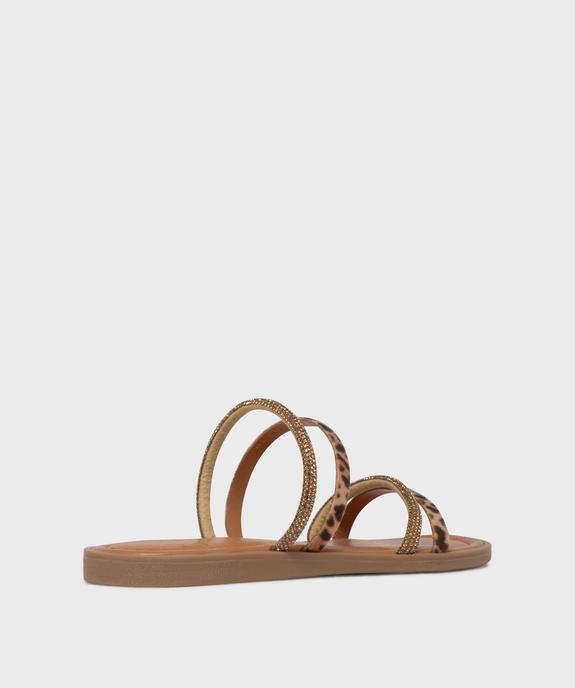 Mules plates à fines brides à strass et motif léopard femme vue4 - FOLLOW ME - GEMO