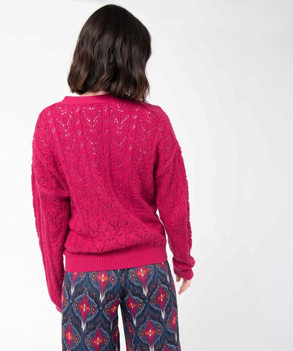 Gilet femme court en maille ajourée et gros boutons vue3 - GEMO(FEMME PAP) - GEMO