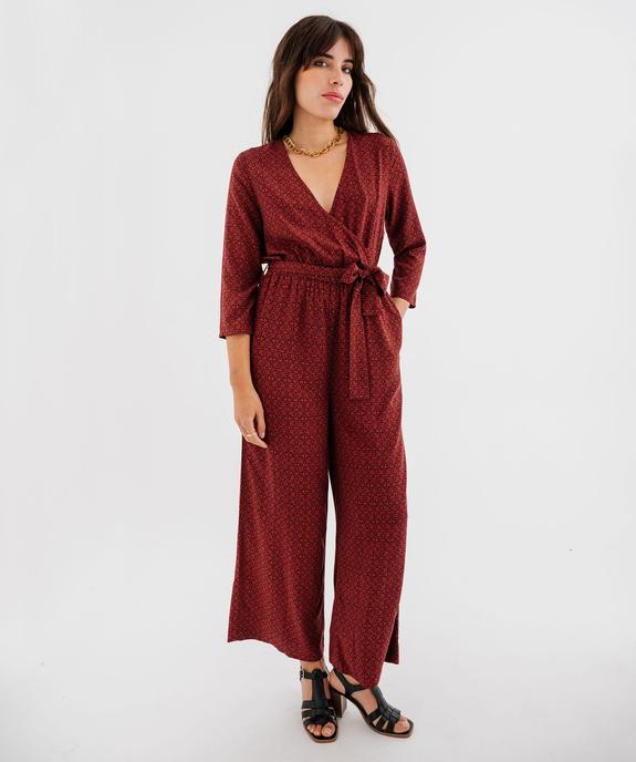Combinaison pantalon fluide et imprimée décolleté cache-cœur femme vue1 - GEMO 4G FEMME - GEMO