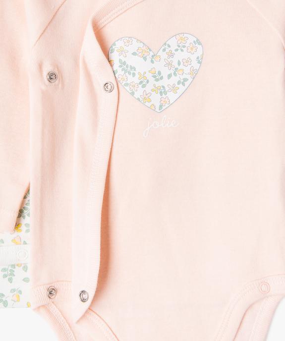 Body manches longues et fermeture devant croisée bébé fille (lot de 3) vue2 - GEMO 4G BEBE - GEMO