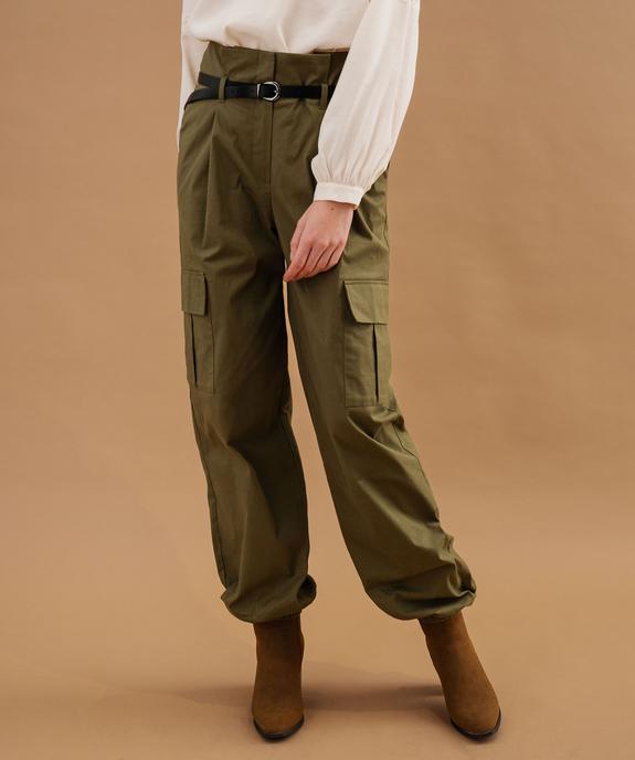 Pantalon cargo à taille haute avec ceinture femme vue2 - GEMO(FEMME PAP) - GEMO