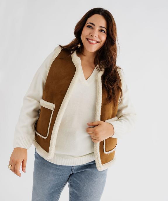 Veste sans manches en suédine et doublure sherpa femme grande taille vue1 - GEMO (G TAILLE) - GEMO