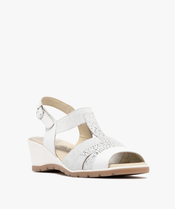 Sandales femme confort à talon compensé avec brides fantaisie élastiques et en cuir vue2 - GEMO 4G FEMME - GEMO