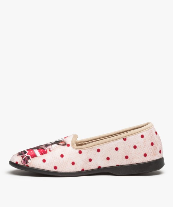 Chaussons femme en velours ras imprimés bouledogue vue3 - GEMO 4G FEMME - GEMO