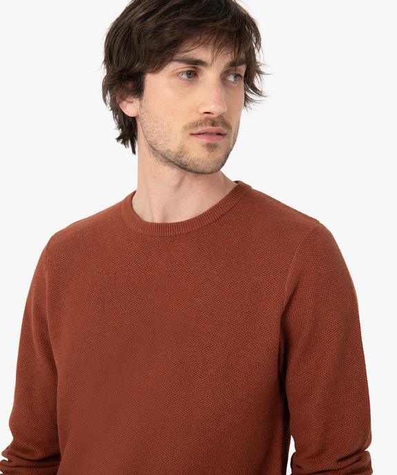 Pull homme uni en maille fantaisie  vue2 - GEMO (HOMME) - GEMO