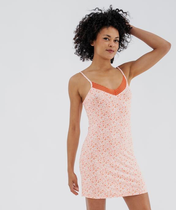 Nuisette en viscose avec col V dentelle et fines bretelles femme vue1 - GEMO 4G FEMME - GEMO