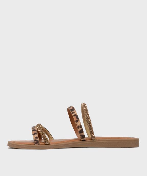 Mules plates à fines brides à strass et motif léopard femme vue3 - FOLLOW ME - GEMO