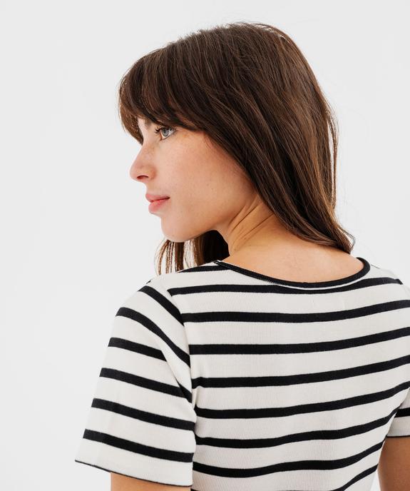 Body à manches courtes rayé en maille côtelée femme vue3 - GEMO 4G FEMME - GEMO