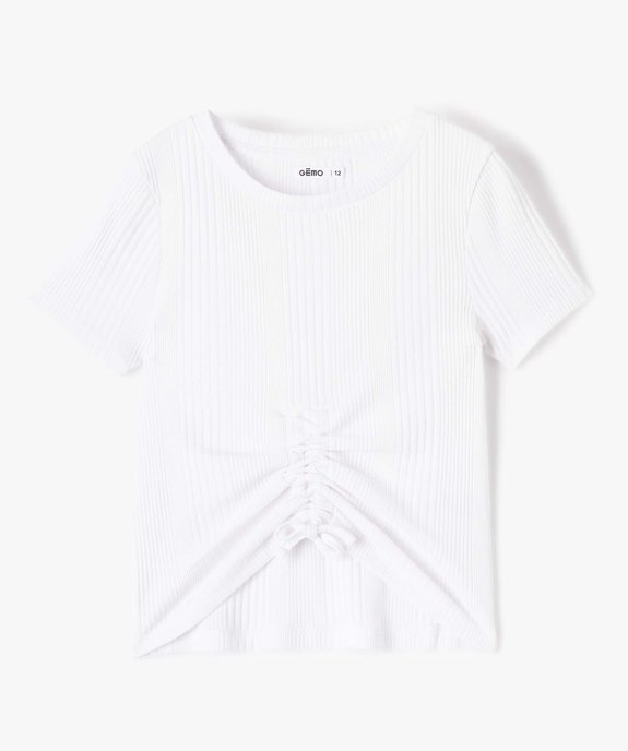 Tee-shirt fille en maille côtelée avec cordons coulissant sur l’avant vue2 - GEMO (JUNIOR) - GEMO