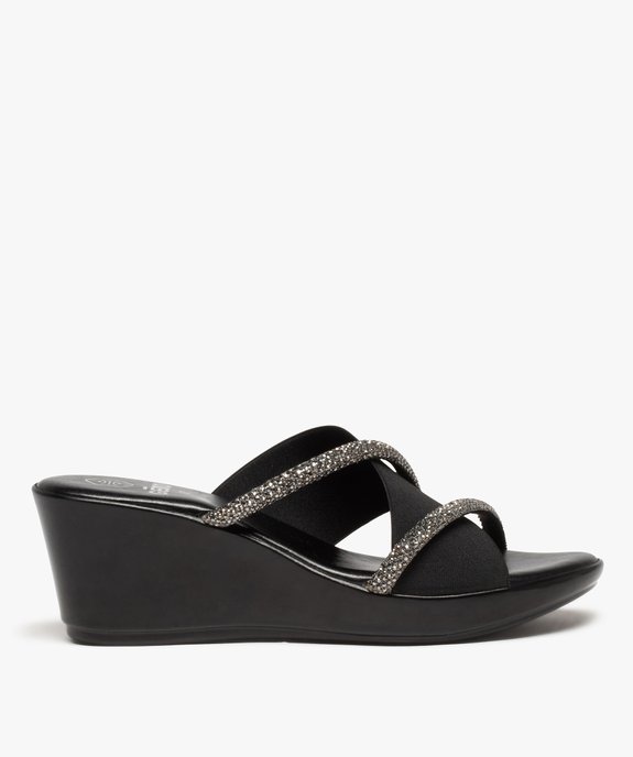 Mules femme à talon compensé et brides strass vue1 - GEMO(URBAIN) - GEMO
