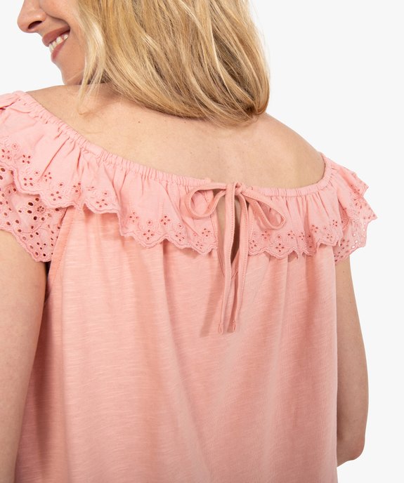 Débardeur femme court à volant en broderie anglaise vue2 - GEMO(FEMME PAP) - GEMO