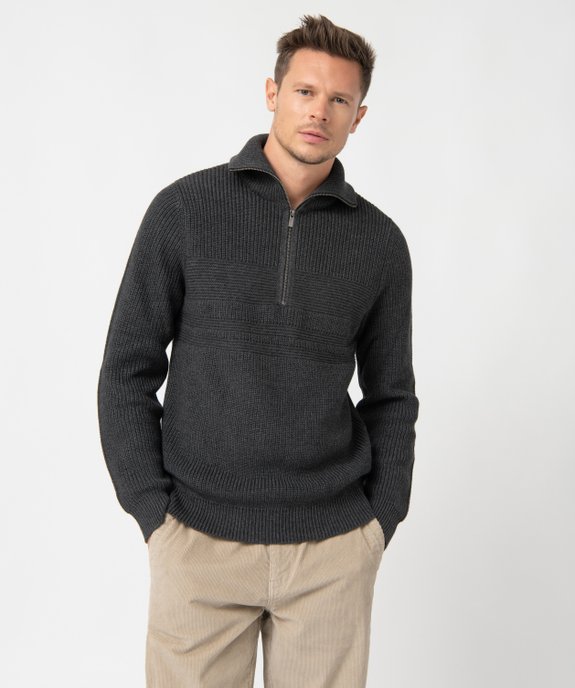 Pull homme en grosse maille à col camionneur vue1 - GEMO (HOMME) - GEMO
