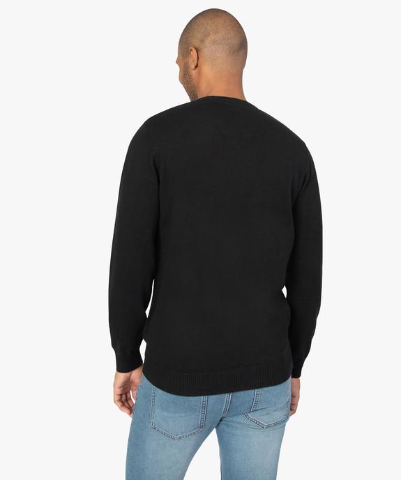 Pull homme en coton avec col V vue3 - GEMO (HOMME) - GEMO