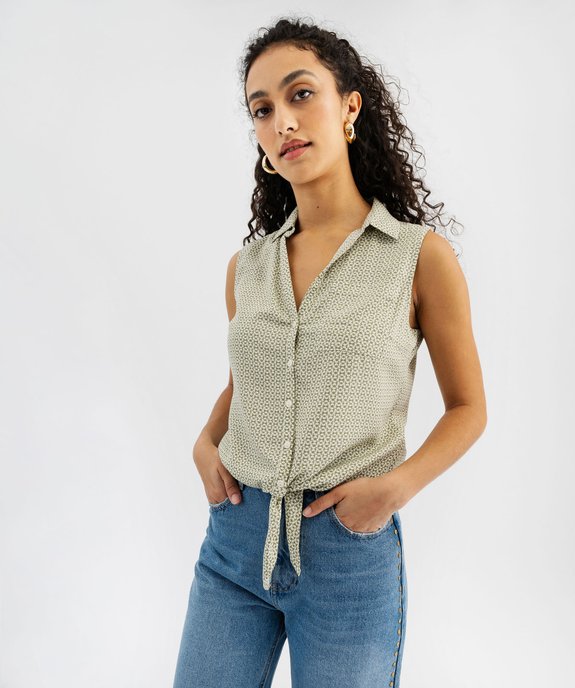 Chemise sans manches imprimée avec nœud dans le bas femme vue1 - GEMO 4G FEMME - GEMO