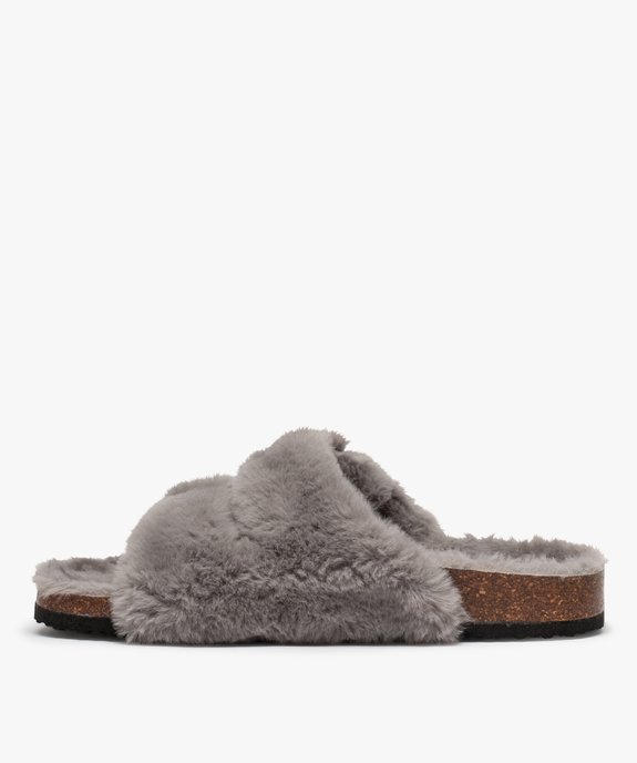 Chaussons femme mules à larges brides en textile peluche vue3 - GEMO(HOMWR FEM) - GEMO