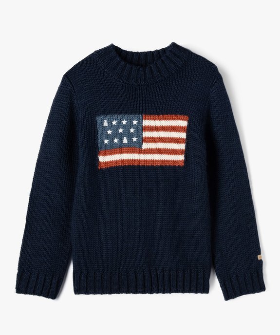 Pull en maille avec drapeau américain garçon - LuluCastagnette vue1 - LULUCASTAGNETTE - GEMO