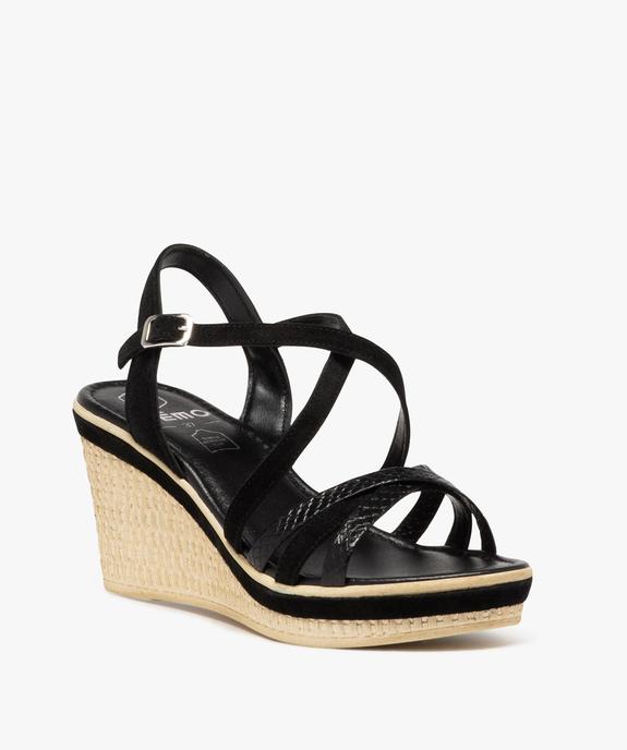 Sandales femme à talon compensé corde imitation avec brides unies fantaisie  vue2 - GEMO(URBAIN) - GEMO