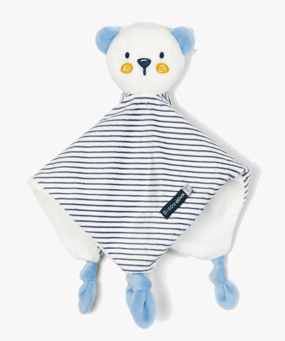 Doudou bébé rayé avec tête de nounours vue1 - GEMO - GEMO