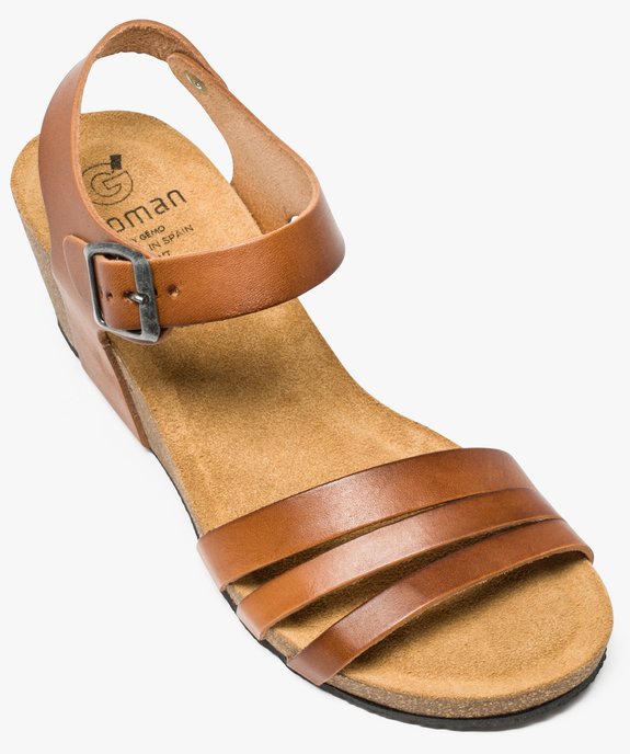 Sandales femme à brides en cuir et talon compensé vue5 - GEMO(URBAIN) - GEMO