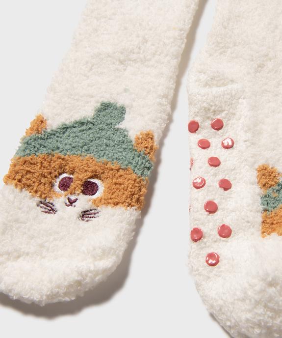 Chaussettes d’intérieur en maille bouclette motif chat fille vue2 - GEMO 4G FILLE - GEMO