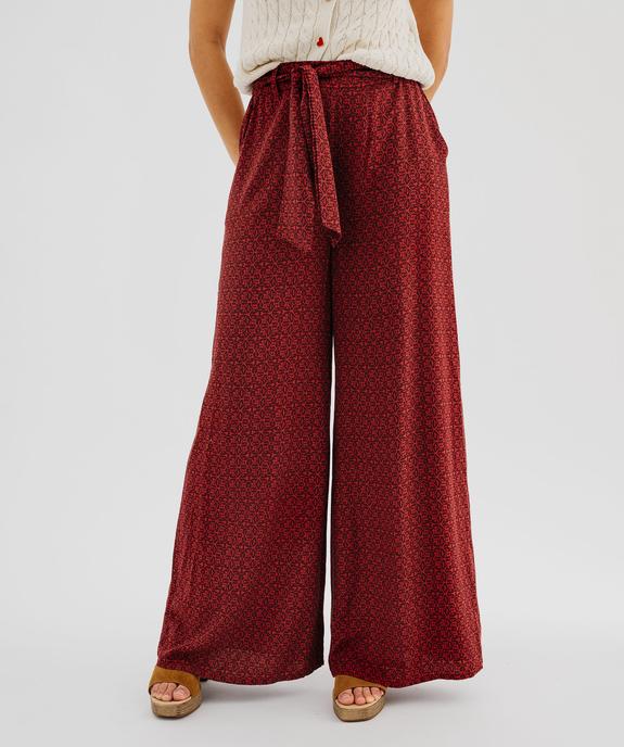 Pantalon large et fluide à taille haute ceinturée femme vue2 - GEMO 4G FEMME - GEMO
