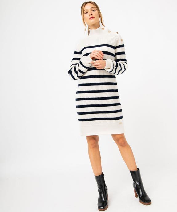 Robe pull marinière en grosse maille et col montant femme - LuluCastagnette vue1 - LULUCASTAGNETTE - GEMO