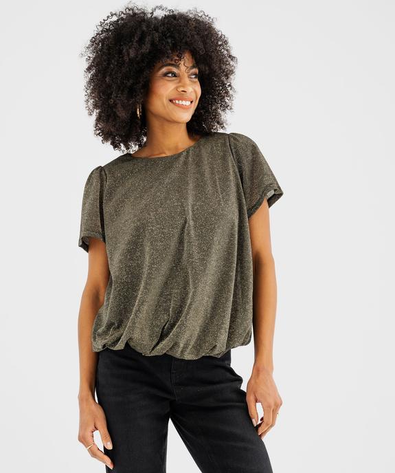 Tee-shirt manches courtes blousant en maille fluide pailletée femme vue2 - GEMO(FEMME PAP) - GEMO