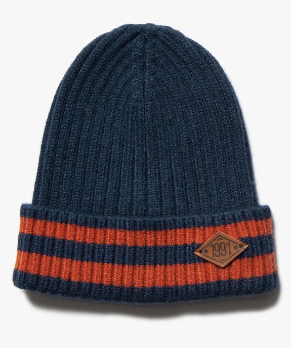 Bonnet garçon à côtes et revers rayé vue1 - GEMO (ENFANT) - GEMO