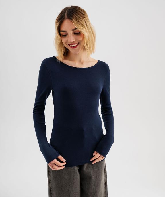 Tee-shirt manches longues en maille côtelée extensible femme vue1 - GEMO 4G FEMME - GEMO