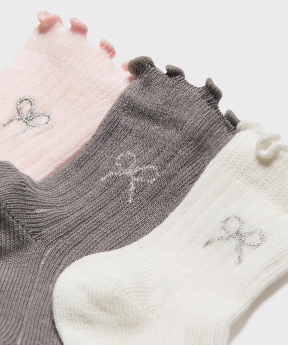 Chaussettes avec motif noeud et finitions froncées bébé fille (lot de 3) vue2 - GEMO 4G BEBE - GEMO