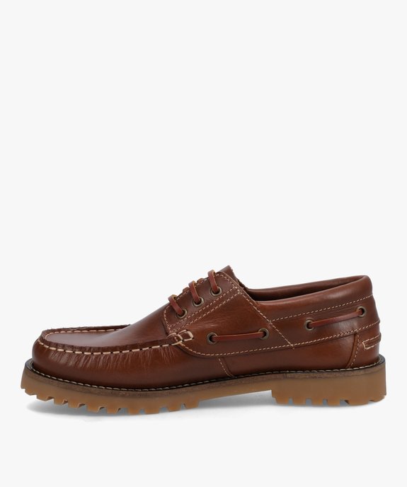 Chaussures bateau homme dessus cuir uni - Tanéo vue3 - TANEO - GEMO
