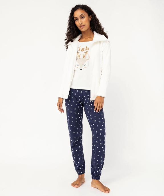 Ensemble 3 pièces femme : pyjama et veste zippée en maille peluche vue2 - GEMO(HOMWR FEM) - GEMO