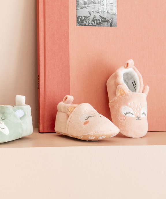 Chaussons de naissance bébé fille en velours uni en forme de chat vue7 - GEMO 4G BEBE - GEMO