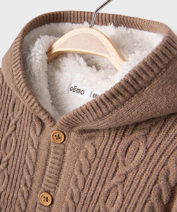 Gilet à capuche en maille torsadée doublé sherpa bébé garçon vue2 - GEMO(BB COUCHE) - GEMO