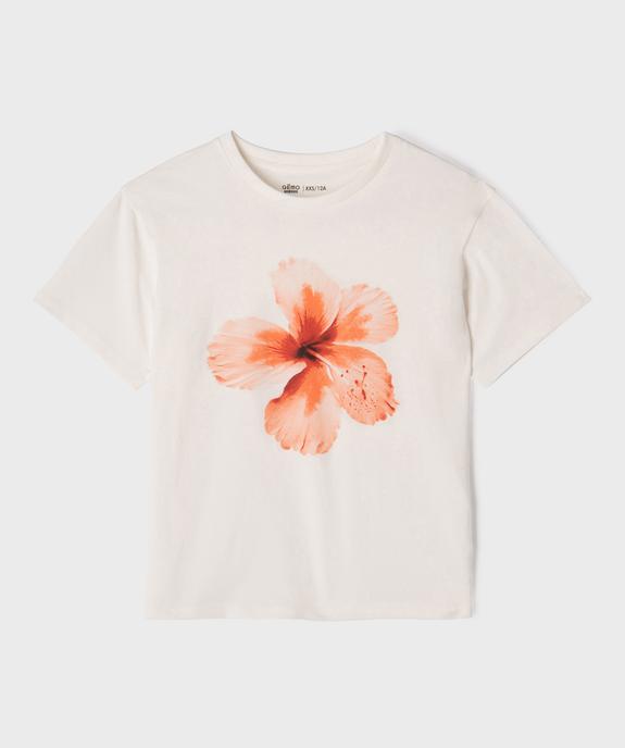 Tee-shirt manches courtes coupe oversize avec motif fleur fille vue2 - GEMO 4G FILLE - GEMO
