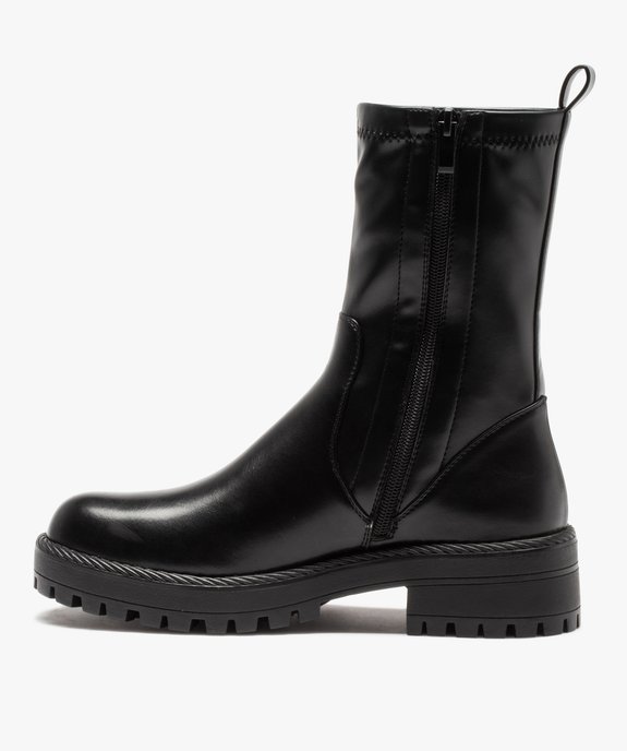 Boots femme unies à talon plat et semelle crantée vue4 - GEMO (CASUAL) - GEMO