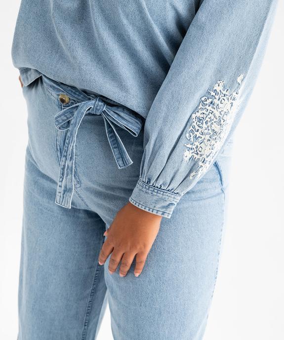 Jean wide leg en denim de coton fin avec ceinture à nouer femme grande taille vue2 - GEMO (G TAILLE) - GEMO