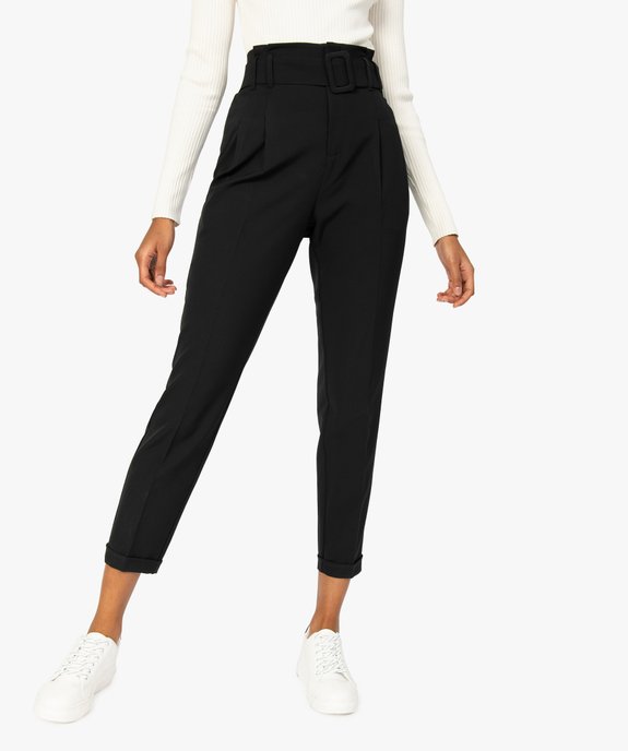Pantalon femme avec pinces et ceinture à grosse boucle vue1 - GEMO(FEMME PAP) - GEMO