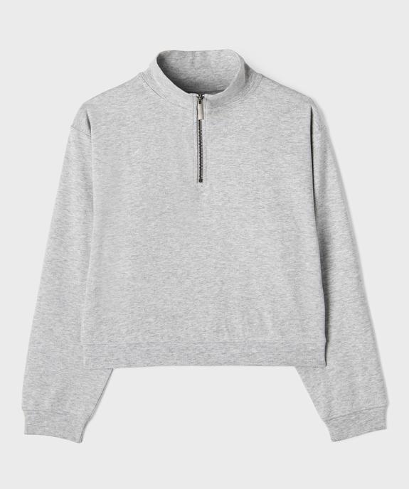 Sweat à col camionneur zippé coupe loose en maille extensible fille vue1 - GEMO 4G FILLE - GEMO