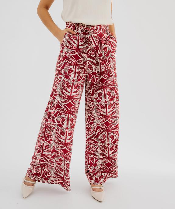 Pantalon large et fluide à taille haute ceinturée femme vue1 - GEMO 4G FEMME - GEMO