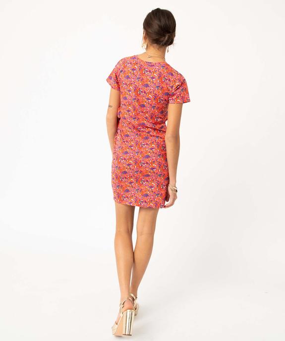 Robe tee-shirt femme à motifs fleuris avec noeud à la taille vue3 - GEMO(FEMME PAP) - GEMO