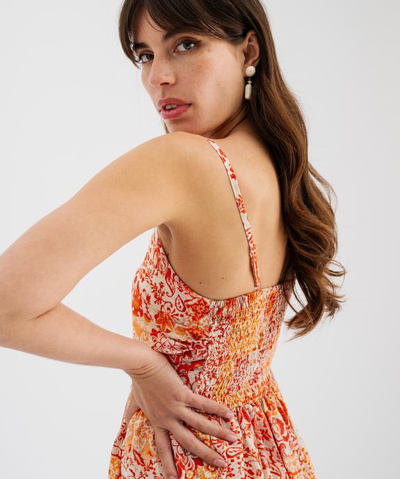 Robe longue à fines bretelles en viscose texturée à dos smocké femme vue2 - GEMO 4G FEMME - GEMO