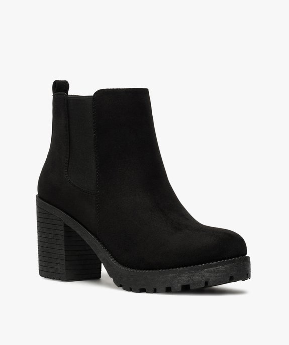 Boots femme à talon et semelle crantée en suédine unie vue2 - GEMO(URBAIN) - GEMO