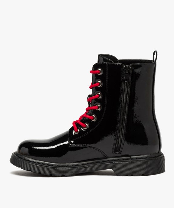 Boots femme rangers à semelle crantée et dessus fantaisie Dessus uni et vernis vue4 - GEMO (CASUAL) - GEMO