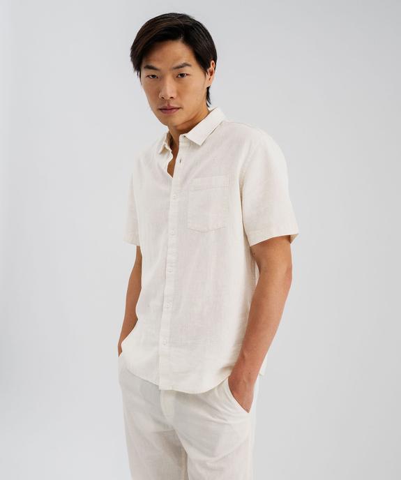 Chemise à manches courtes en lin et coton coupe regular homme vue1 - GEMO 4G HOMME - GEMO