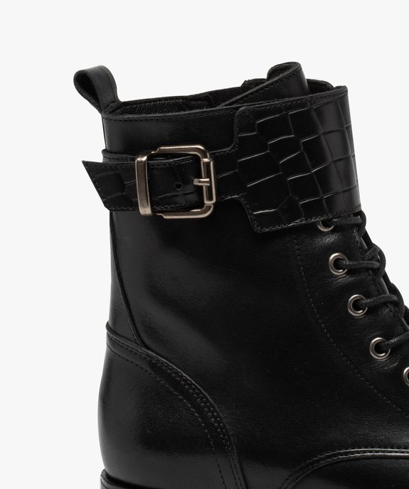 Boots femme à talon plat dessus cuir uni style rangers vue6 - GEMO (CASUAL) - GEMO