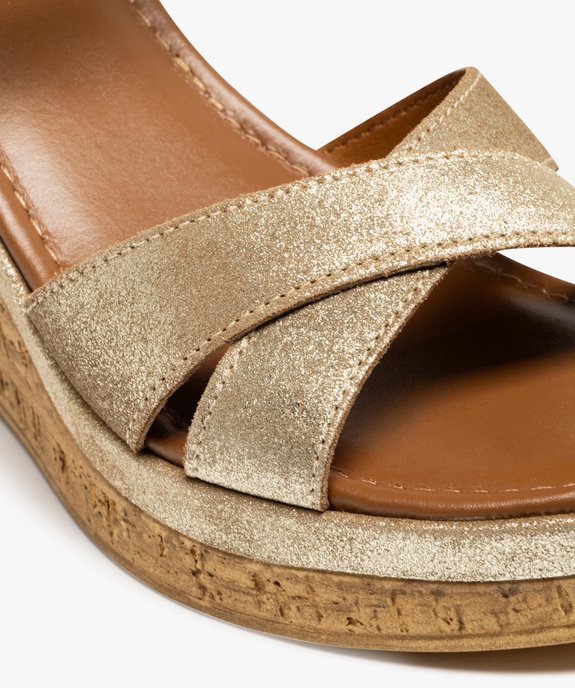 Sandales à brides en cuir métallisé et semelle compensée femme - Tanéo vue6 - TANEO - GEMO