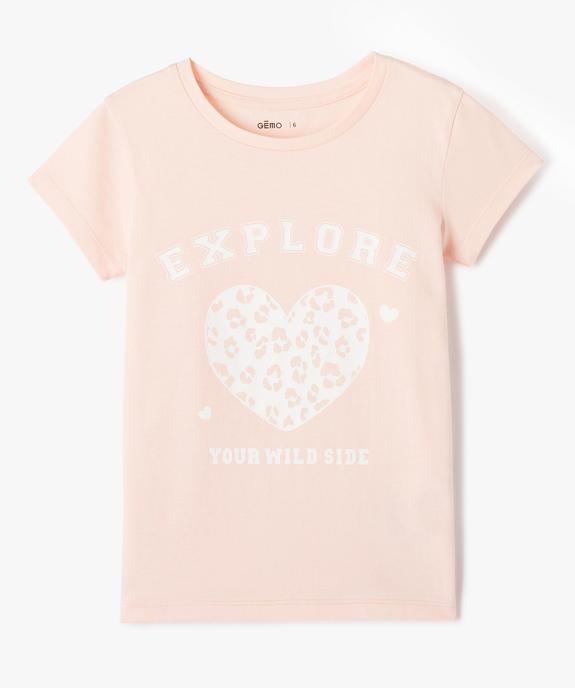 Tee-shirt fille à manches courtes avec large motif girly vue1 - GEMO (ENFANT) - GEMO