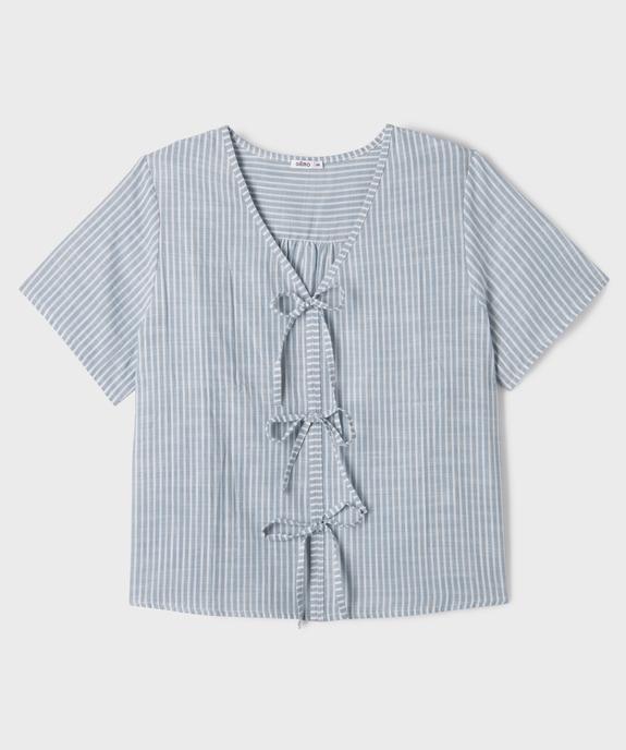 Blouse manches courtes en toile de coton rayé femme grande taille vue1 - GEMO (G TAILLE) - GEMO