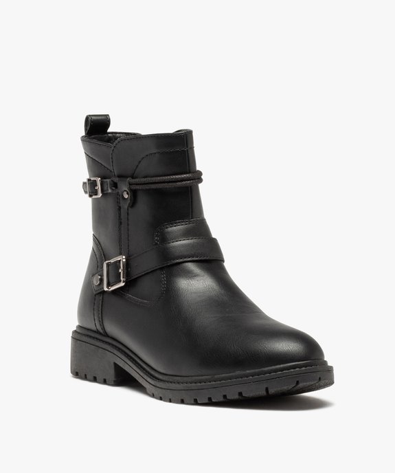 Boots femme unies à brides décoratives et talon large vue3 - GEMO (CASUAL) - GEMO